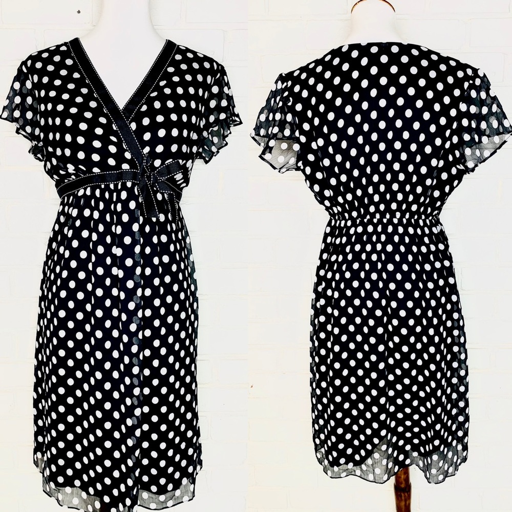 Maternity Black White Dot Short Sleeve Dress Lg